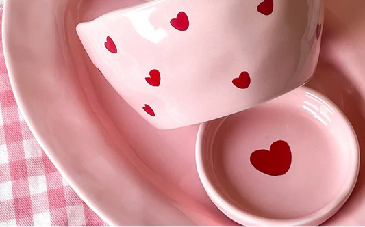 Cute Dinner Tableware Pink Heart Pattern Ceramic - Just The Fly Way