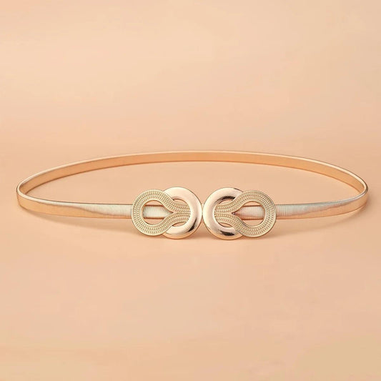 Metal Elastic Women's Belt, Gold or Silver With Knot Buckle - Just The Fly Way