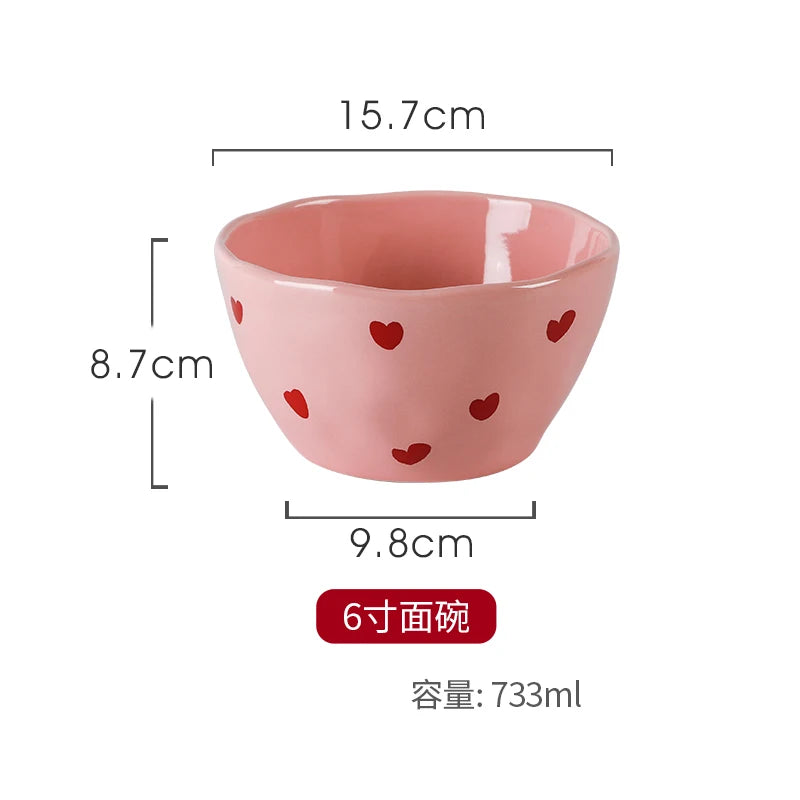Cute Dinner Tableware Pink Heart Pattern Ceramic - Just The Fly Way